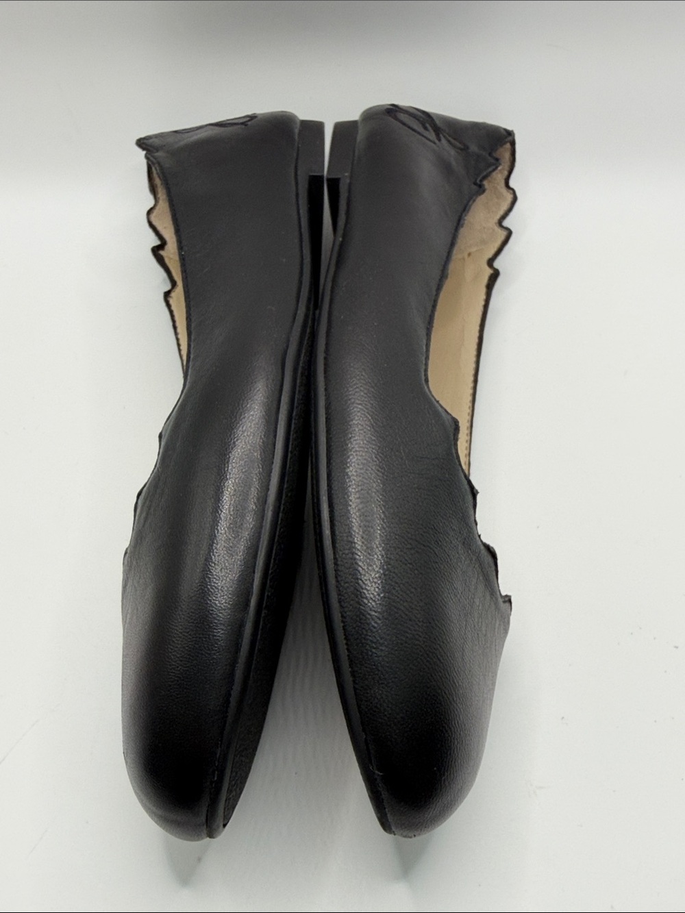 Sam Edelman Black Scalloped-Edge Leather Ballet Flats - Picture 6 of 8
